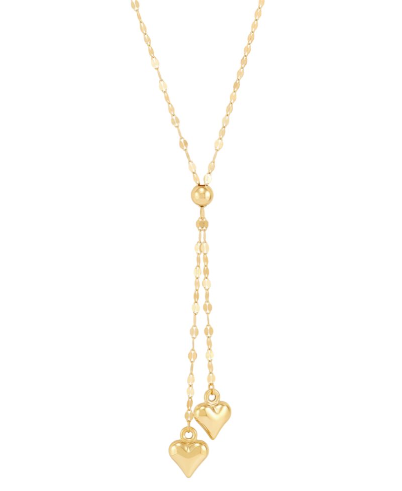 Double Heart 18" Lariat Necklace in 10k Gold