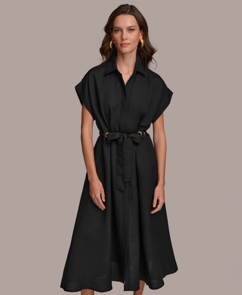 Women's Grommet-Trim Belted Midi Dress