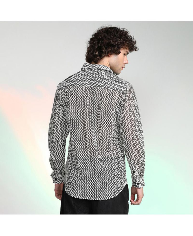 Men's Onyx Black & Cream White Zig-Zag Block Shirt