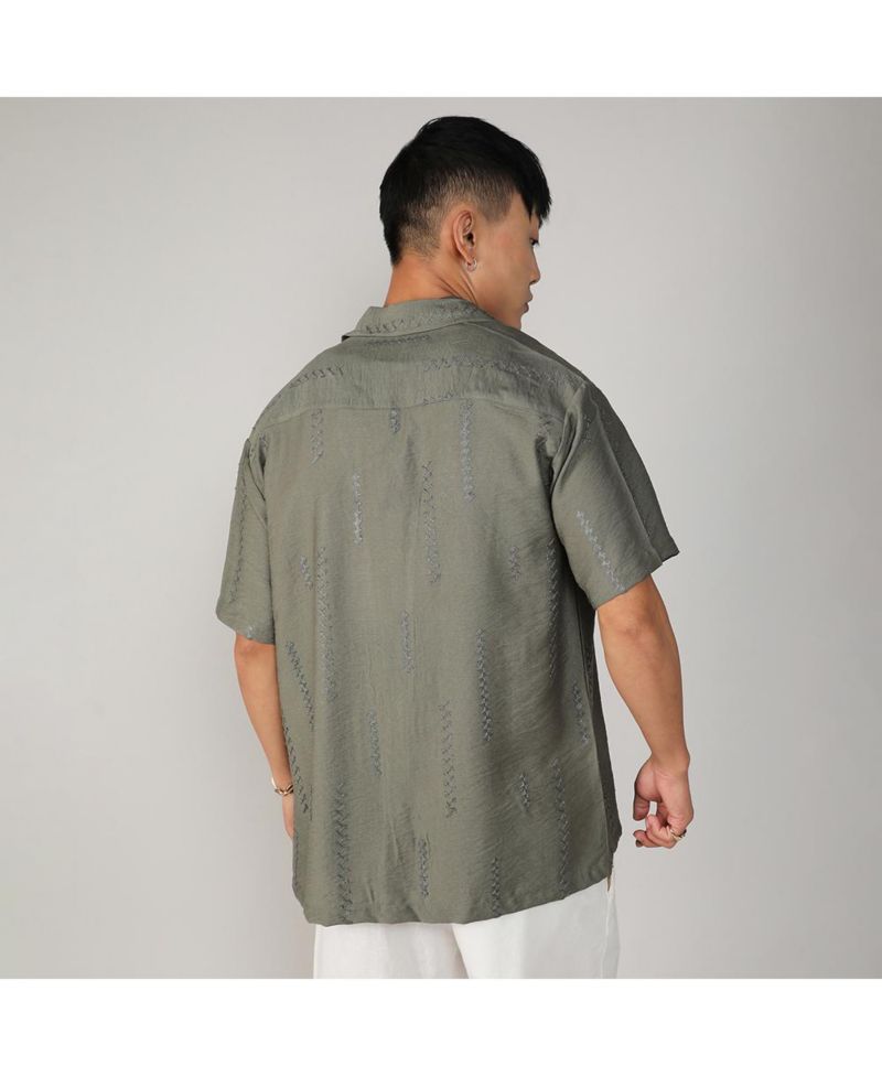 Men's Olive Green Embroidered Twist Shirt