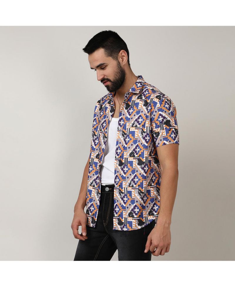 Men's Sienna Brown & Indigo Blue Bohemian Shirt
