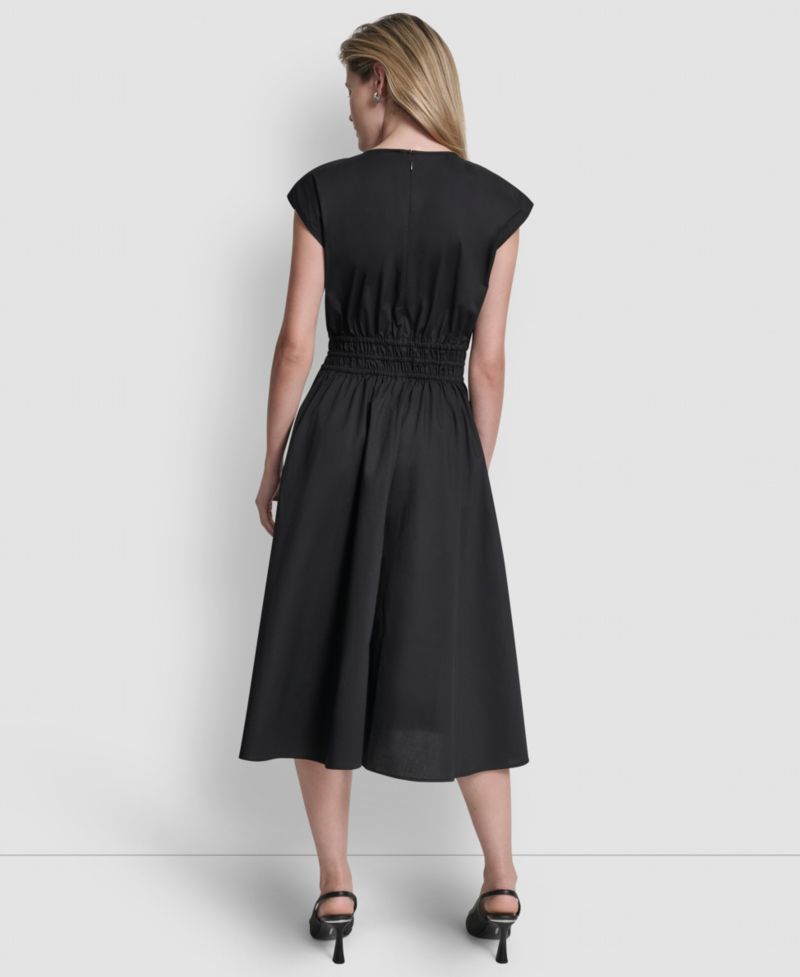 Women's Cap-Sleeve Jewel Neck Keyhole Midi Dress