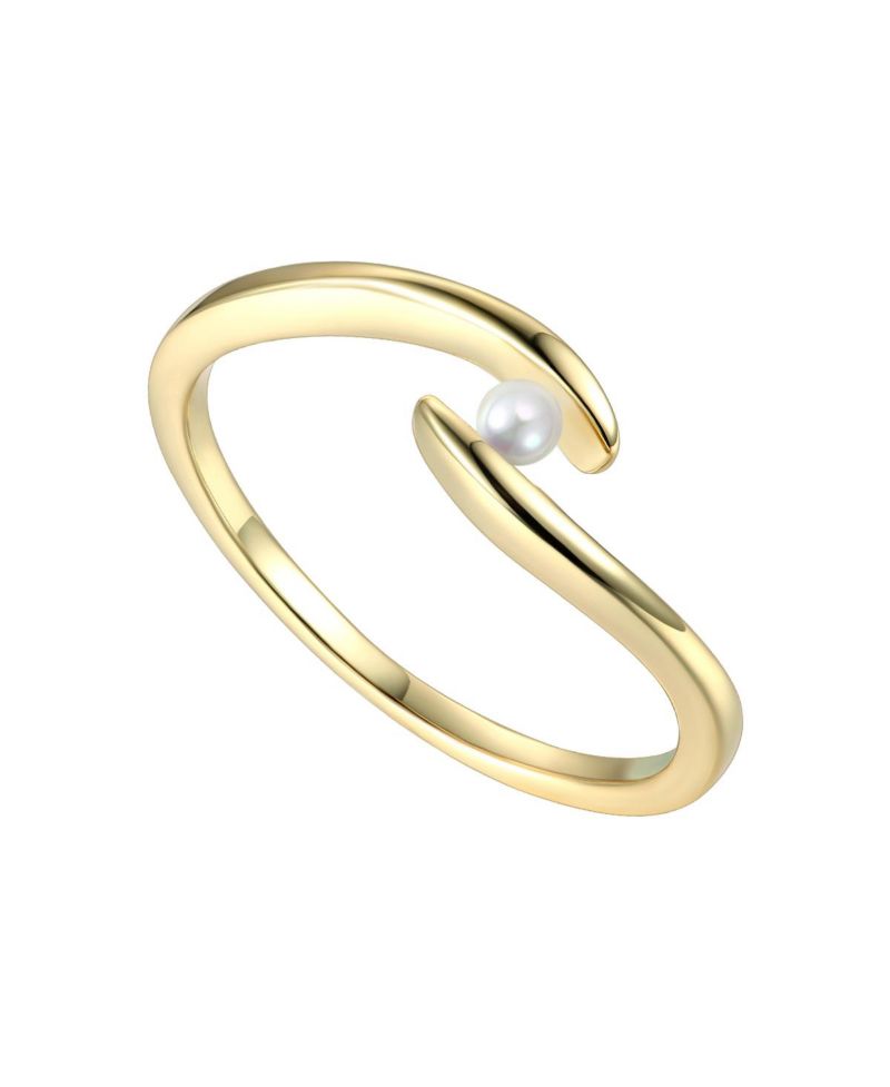 Minimalist 14K Gold Plated Dainty Pearl Elegant Slim Band Ring