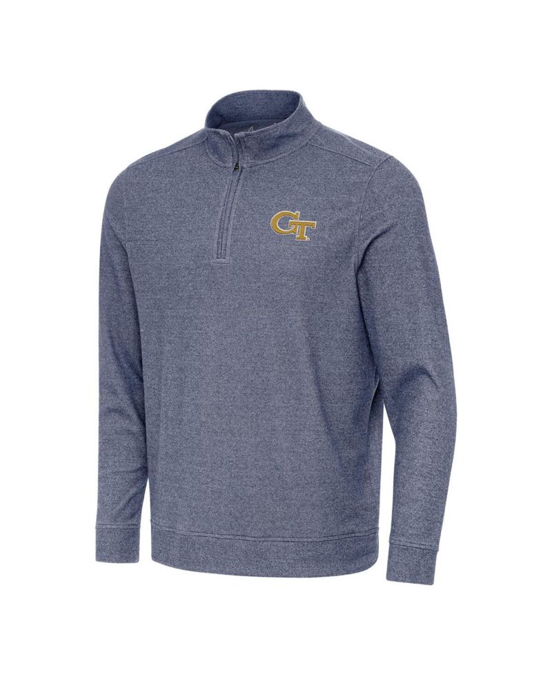 Men's Heather Navy Georgia Tech Yellow Jackets Subtle Quarter-Zip Hoodie