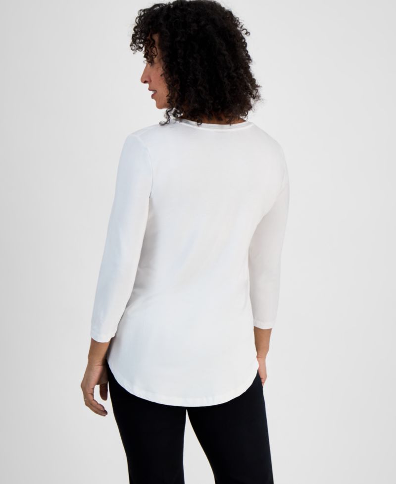 Petite 3/4-Sleeve Scoop Neck Top