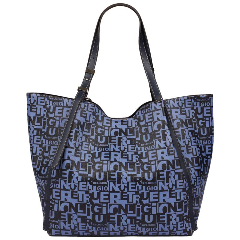 Women's Multi Patch Graphic Tote Bag with Buddha Charm and Adjustable Shoulder Straps
