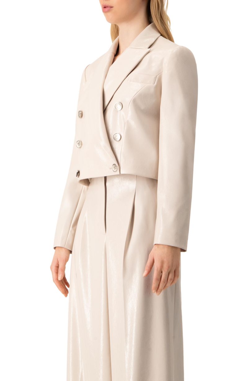 Women's Faun-Leather Double-Breasted Short Blazer