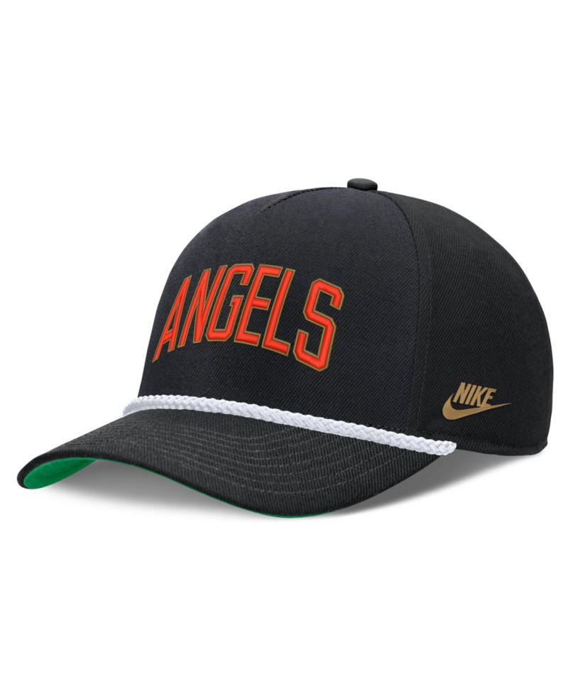 Men's Black California Angels Cooperstown Collection Rise Adjustable Hat