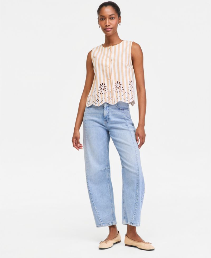 Women's Verano Stripe Linen-Blend Eyelet Vest