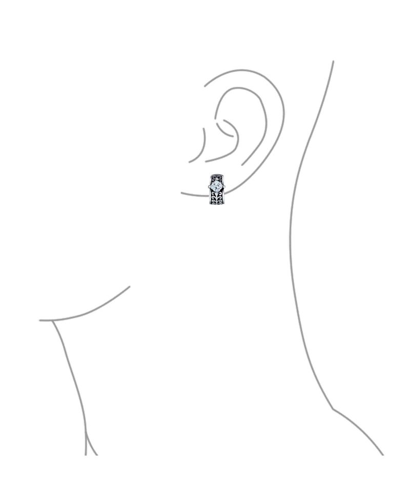 Bali Style Black Crystal Scroll Half Hoop Clip-On Earrings Silver Oxidized