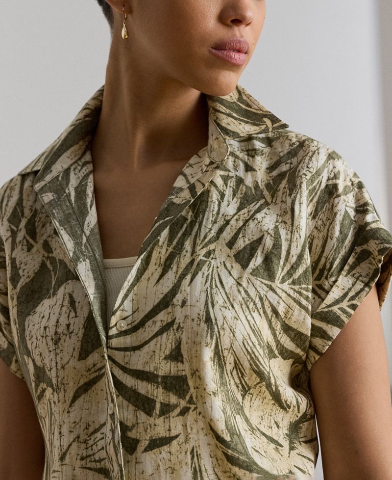 Petite Point Collar Relaxed-Fit Print Shirt