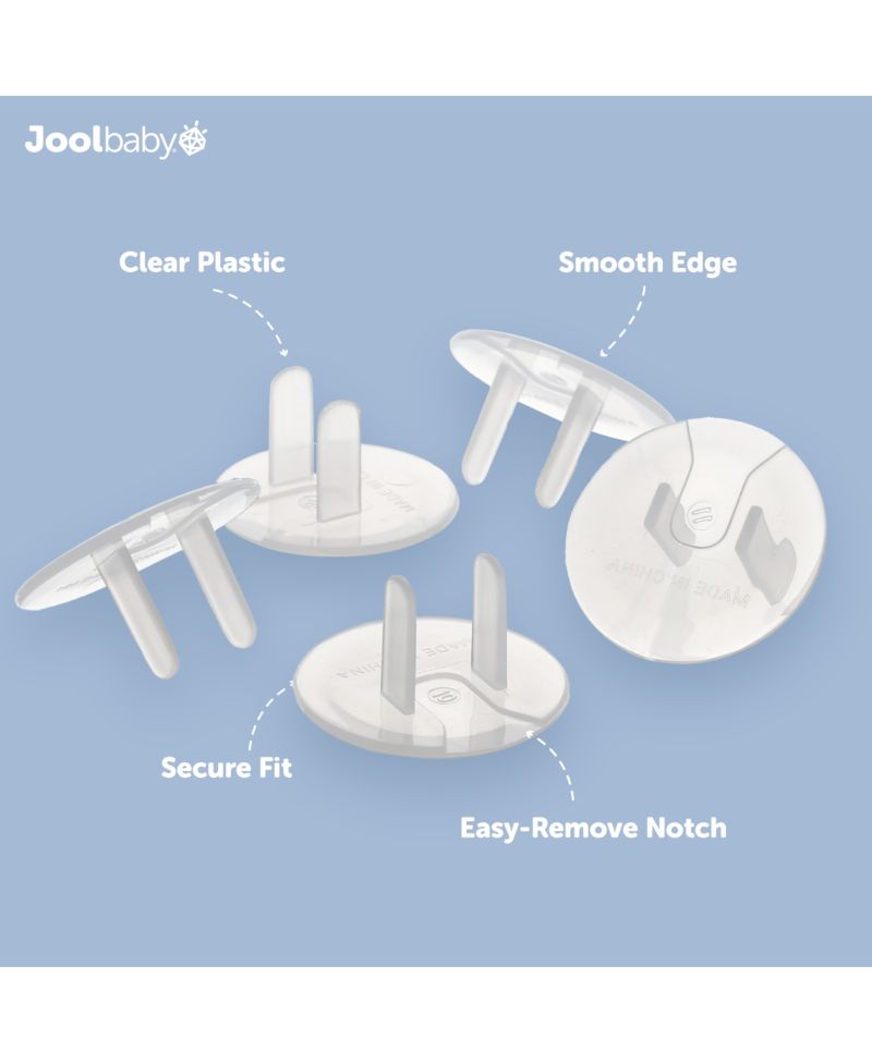 Toddler Jool Outlet Covers (32 Pack) Safety - Easy Adult Removal, Plug Protectors Proofing Electric Sockets - Transparent Design