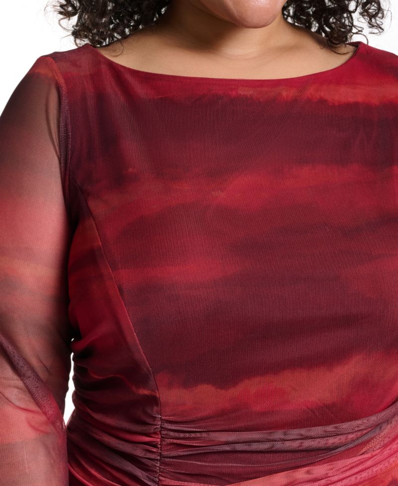 Plus Size Printed Mesh Midi Dress