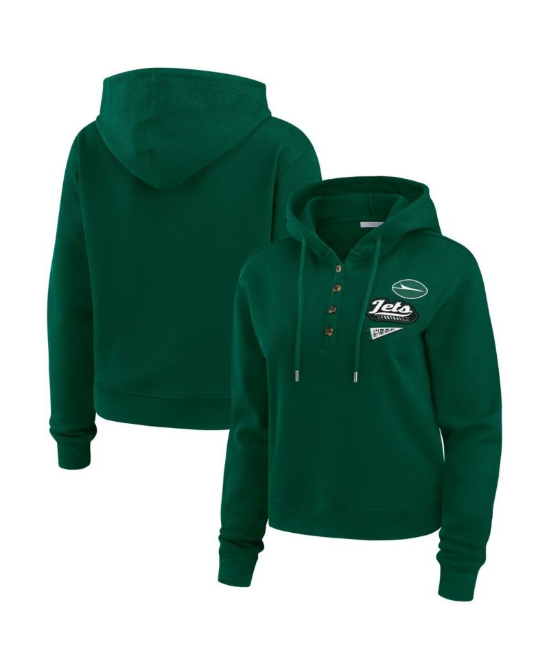Women's Green New York Jets Plus Size Waffle Hoodie Pullover Top