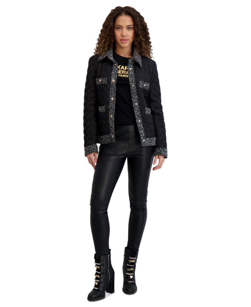 Women's Quilted Tweed-Trim Jacket