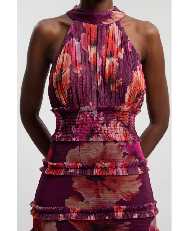 Women's Floral Tulle Maxi Dress