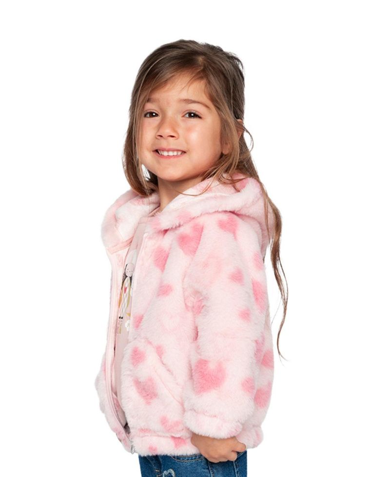 Little and Big Girl (6-8) Hooded Full Zip Faux Fur Jacket