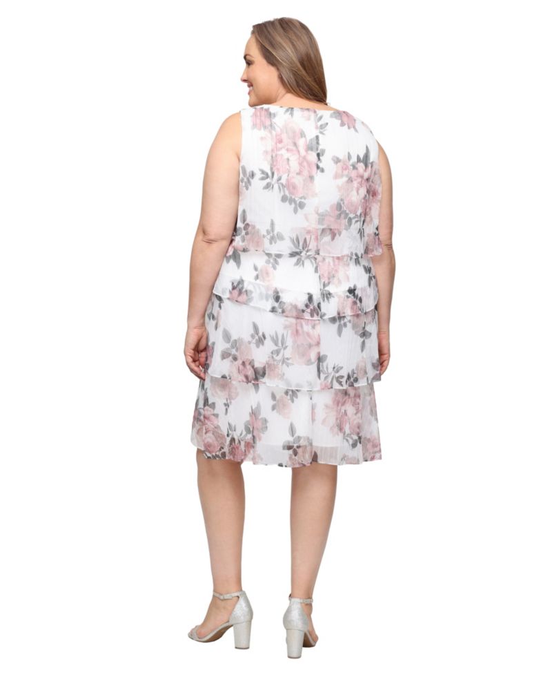 Plus Size Tiered Shimmer V-Neck Jacket Dress