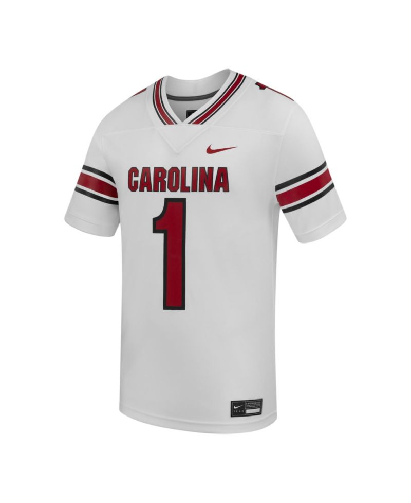 Men's #1 White South Carolina Gamecocks Road Replica Football Jersey