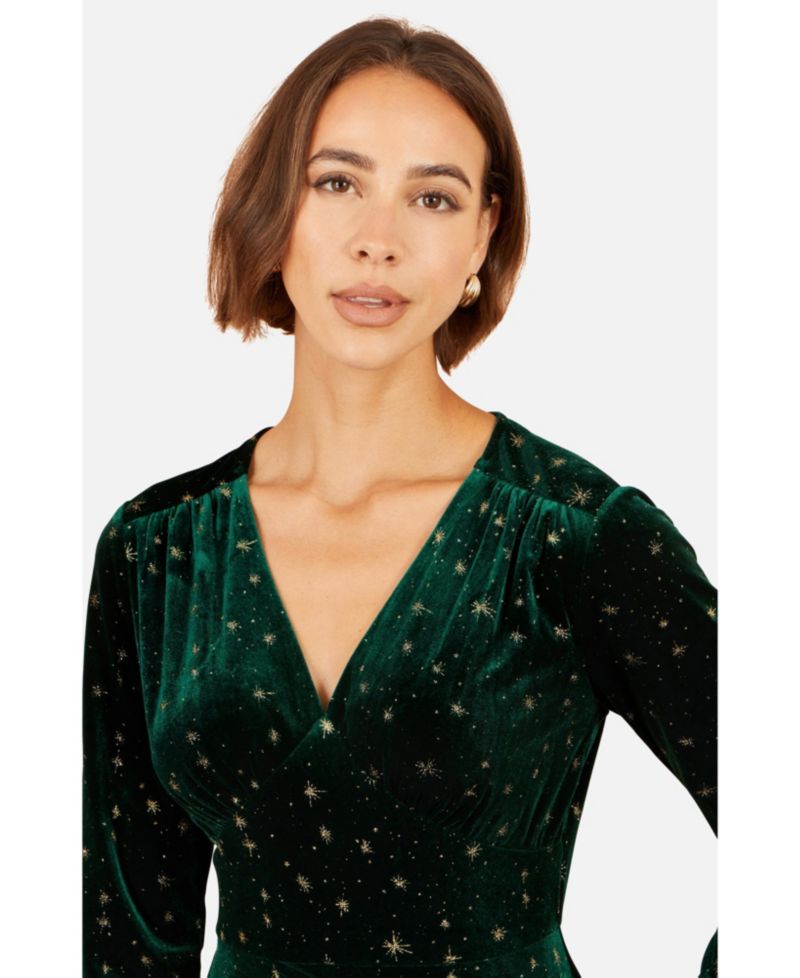 Women's Foil Star-Print Velvet V-Neck Dress
