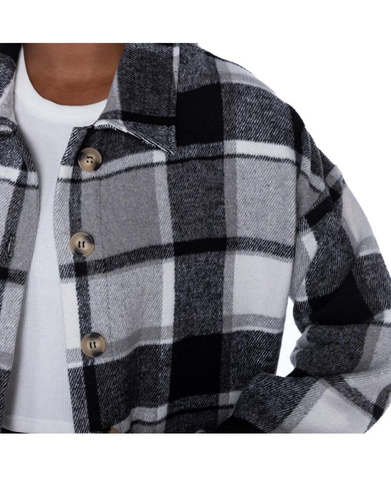 Women's Gray Las Vegas Raiders Fieldside Fun Plaid Button-Up Overshirt