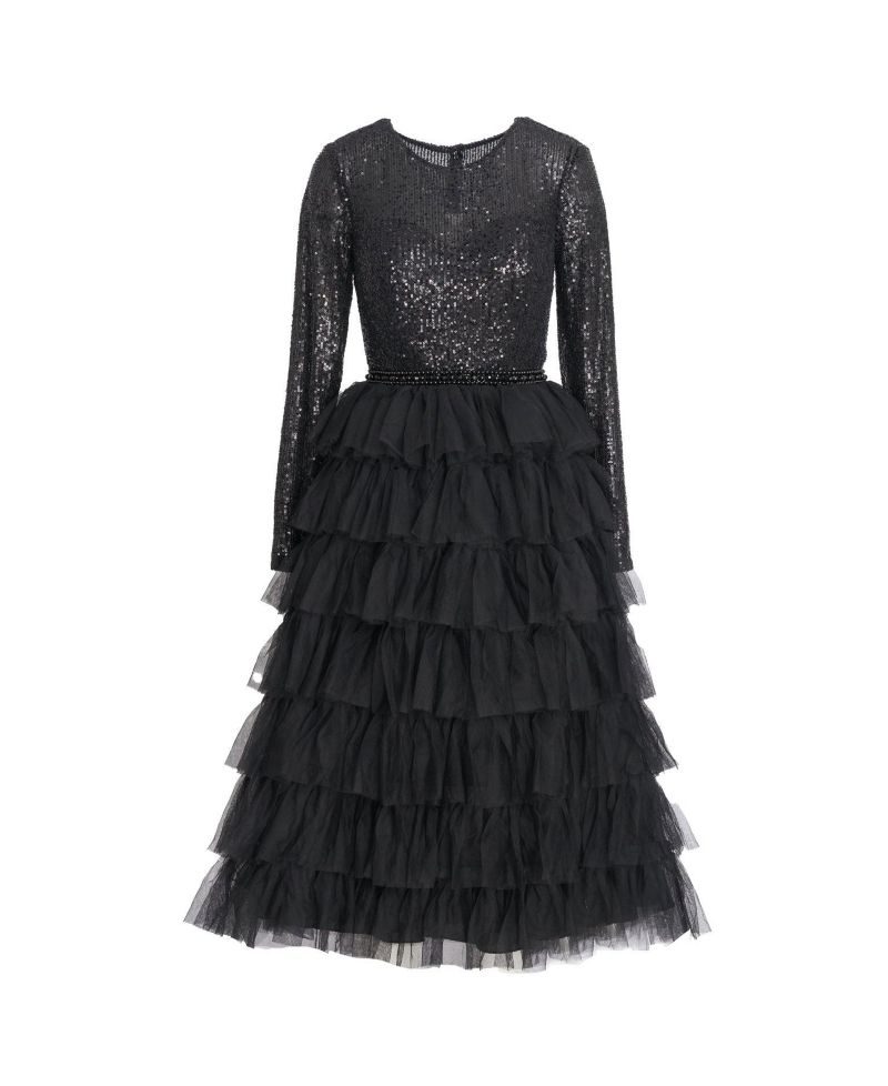 Women's Sequined Layered Tulle A-Line Cocktail Dress