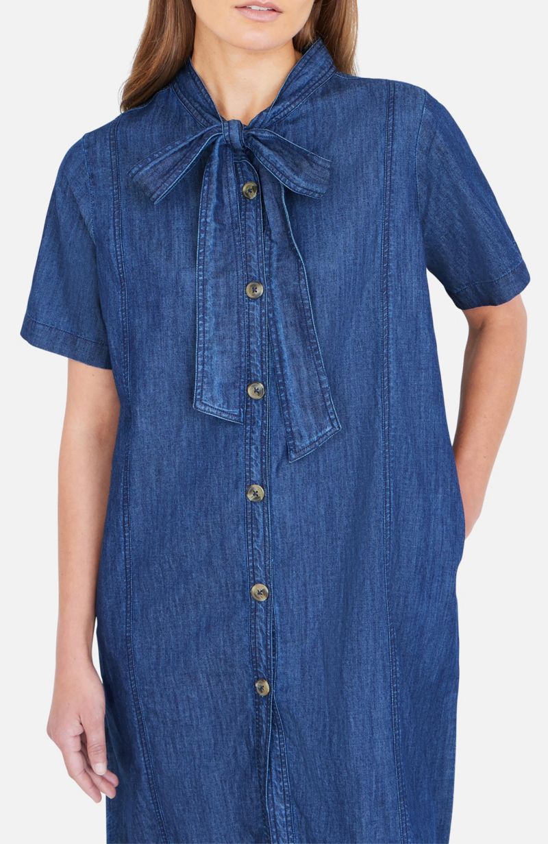 Women's Chambray Tunic With Bow Tie