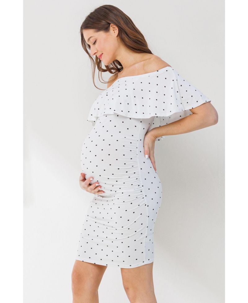 Women's Polka Dot Off-The-Shoulder Ruffle Bodycon Dress