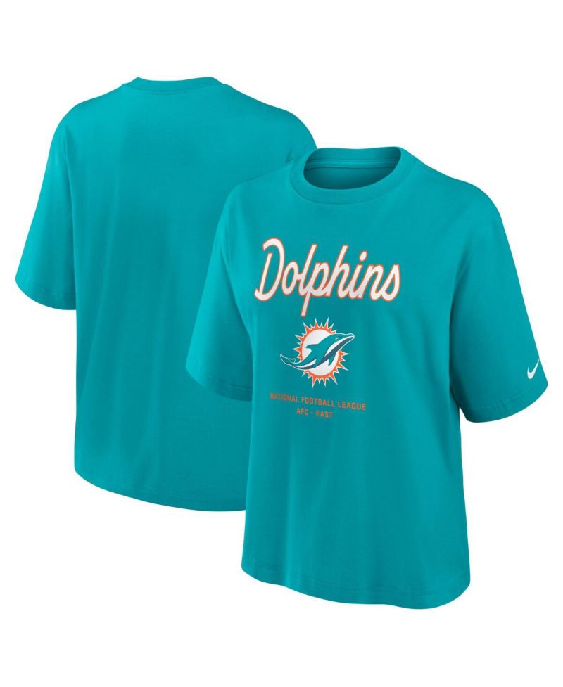 Women's Aqua Miami Dolphins Essential Script Relaxed Boxy T-Shirt