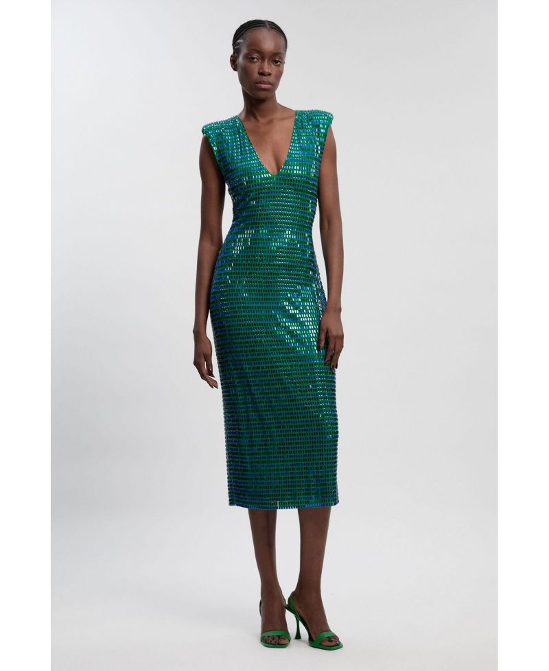 Women's Plunge V-Neck Sleeveless Midi Dress