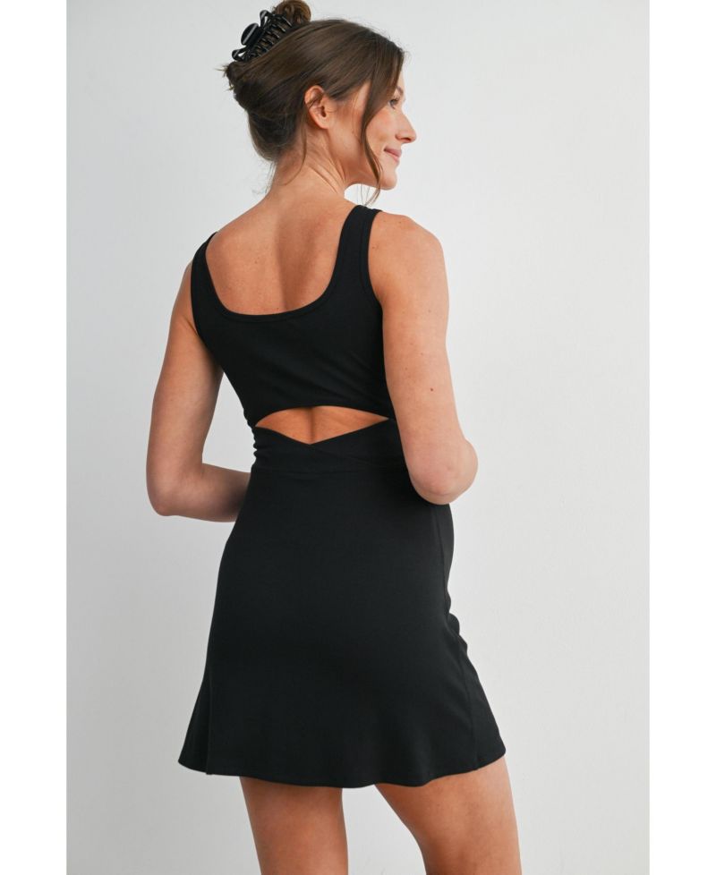 Women's Ribbed Bodycon Mini Tank Dress with Built-In Shorts