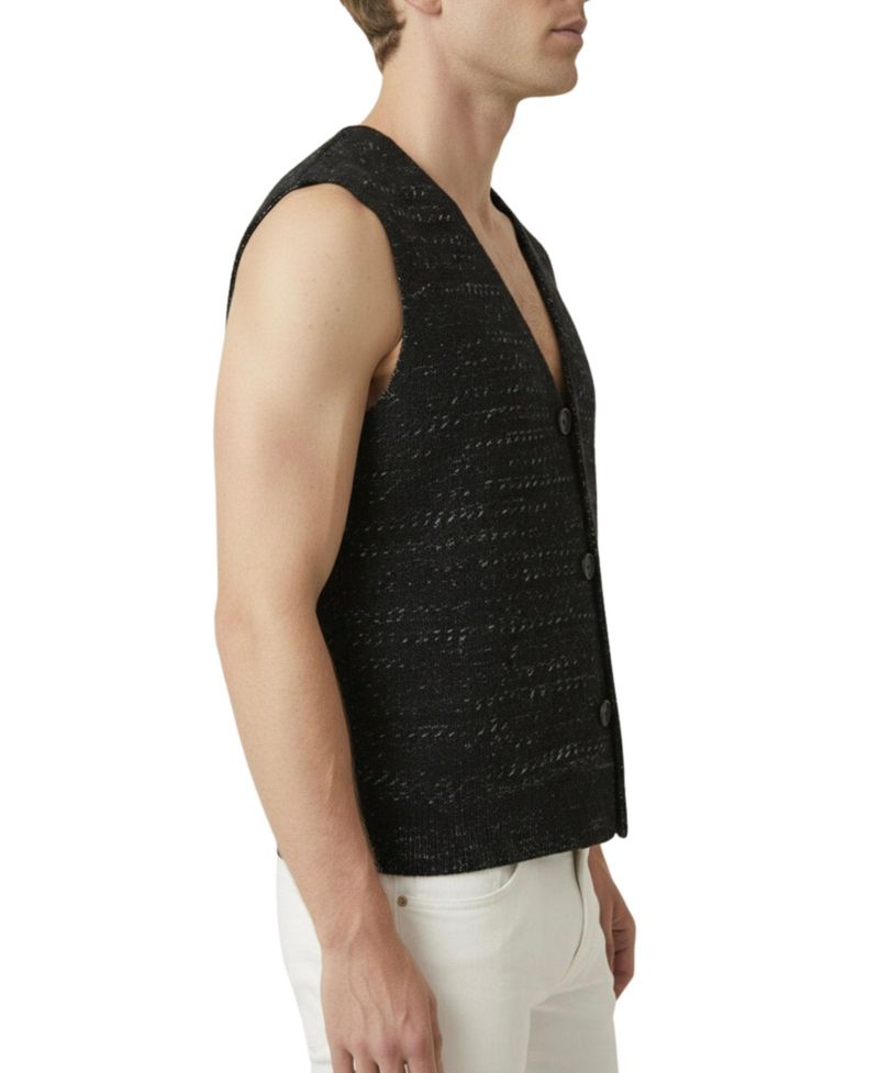 Men's Textured V-Neck Button-Front Knit Vest