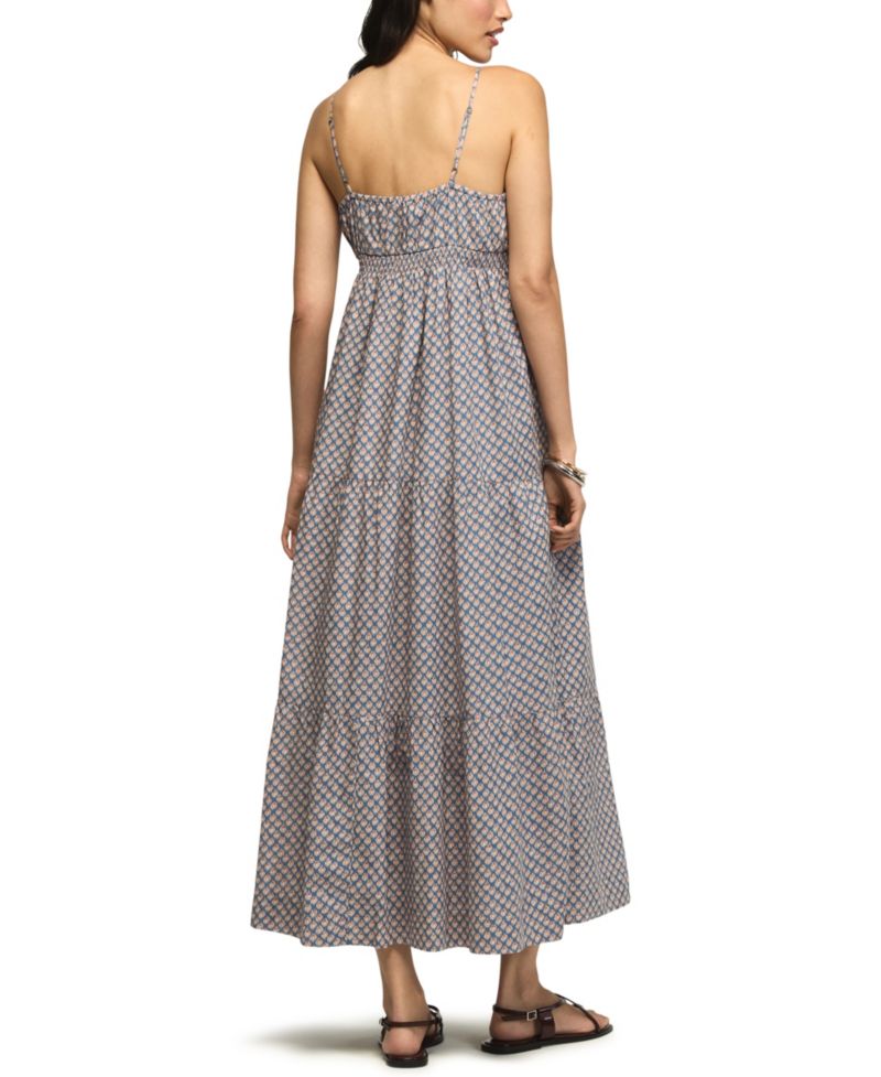 Women's Printed Ruched Waist Midi Dress
