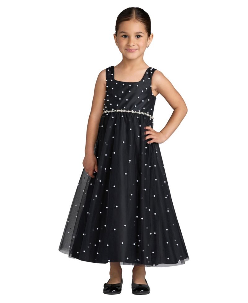 Big Girls Pearl Embellished Tulle Maxi Dress