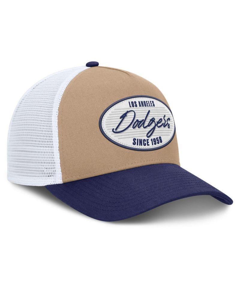 Men's Khaki/Royal Los Angeles Dodgers Rise A-Frame Trucker Adjustable Hat