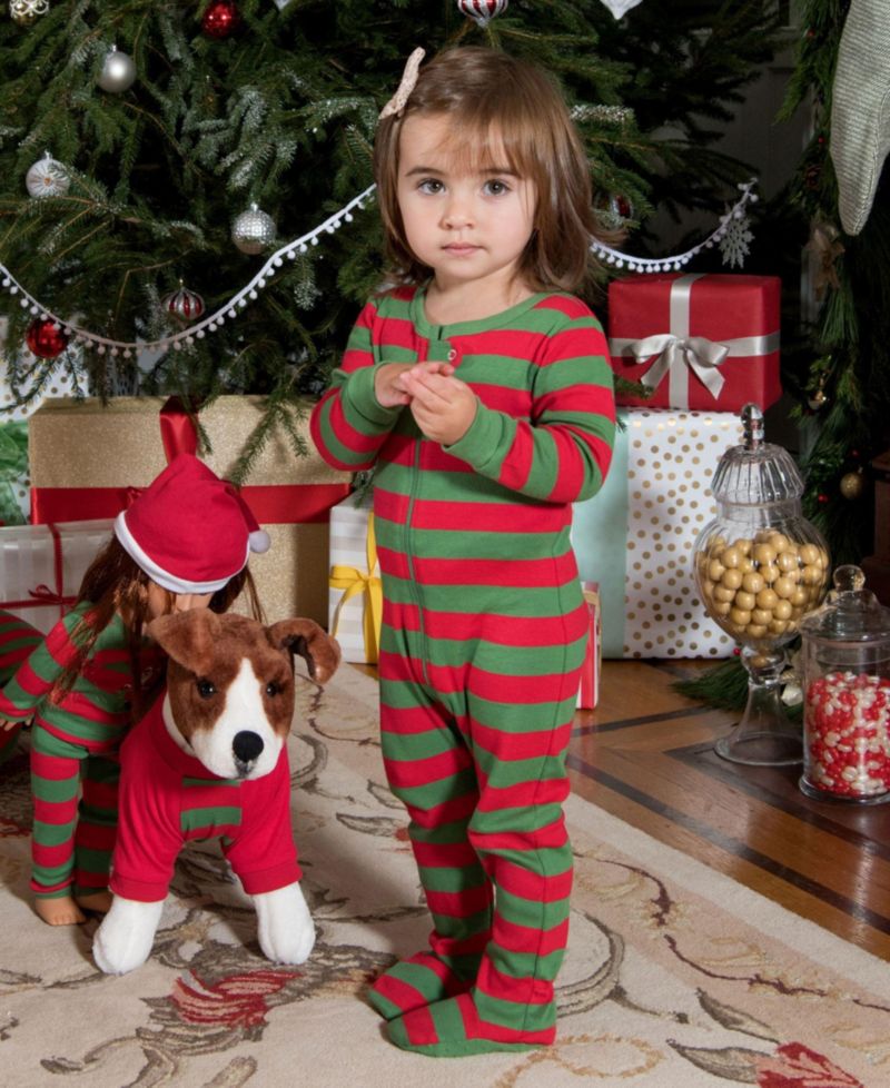 Toddler Footed Cotton Striped Holiday Pajamas