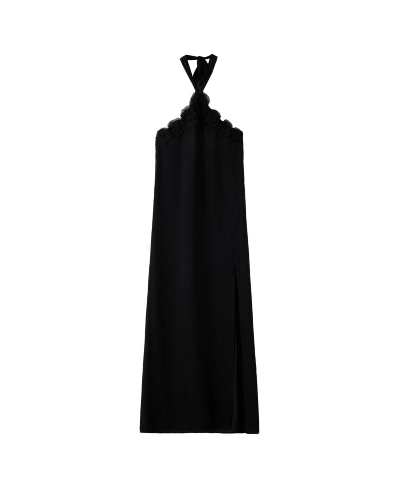 Women's Halter Floral-Detail Side-Slit Dress
