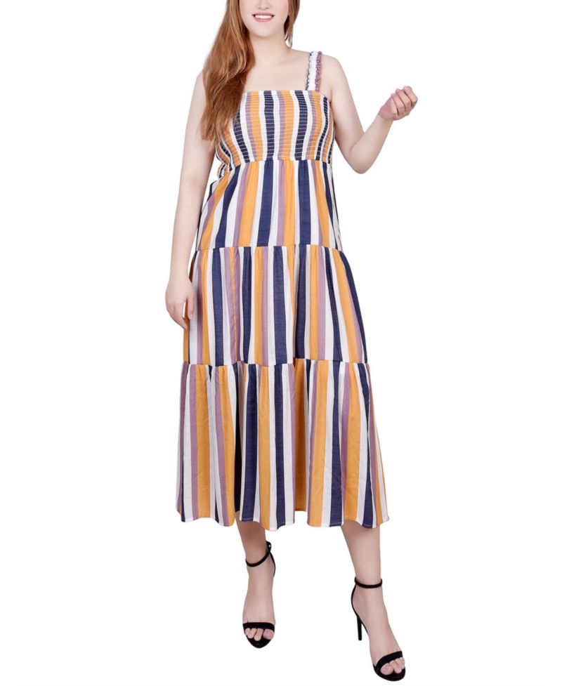 Petite Smocked-Bodice Tiered Midi Dress