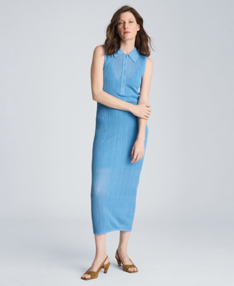 Women's Variegated Rib Sleeveless Polo Sweater Dress