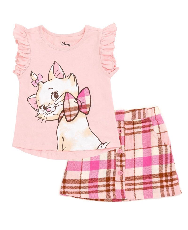 Marie Girls' (6-16) 2-Piece T-Shirt and Plaid Skirt Set
