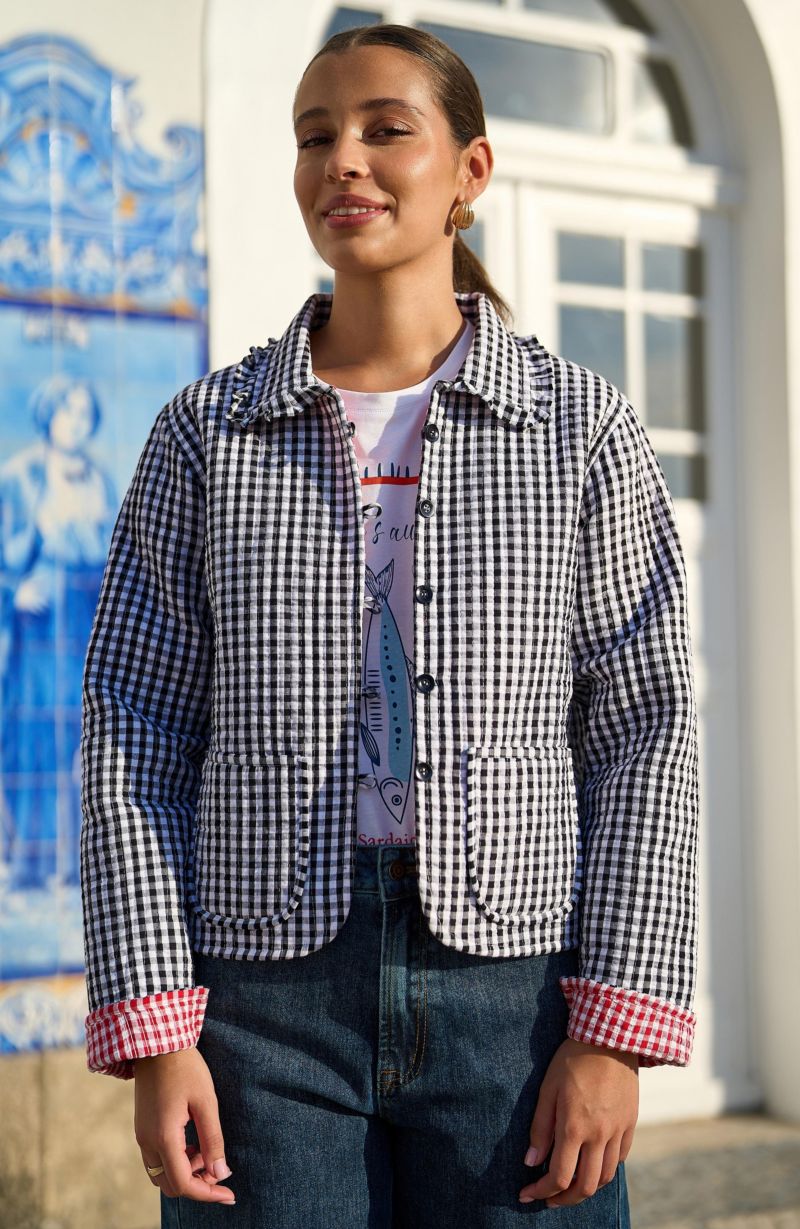 Women's Gingham Frill Collar Jacket