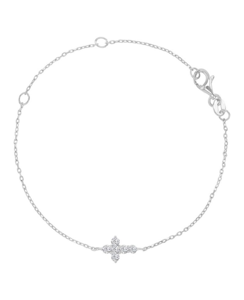 Rhodium Over Silver Cubic Zirconia Cross Bracelet
