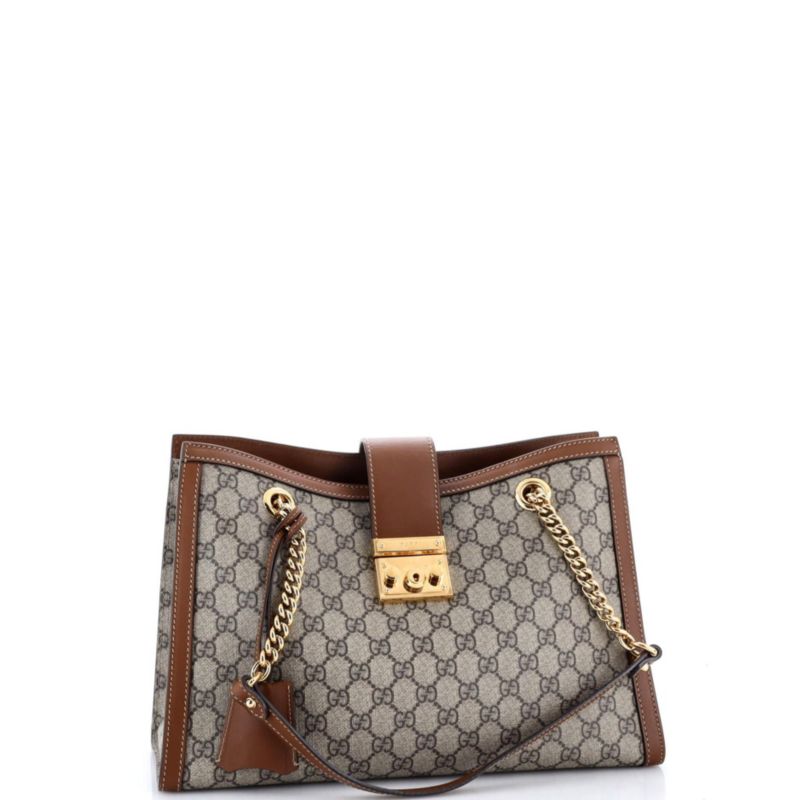 Medium Padlock Chain Tote GG Coated Canvas with Leather