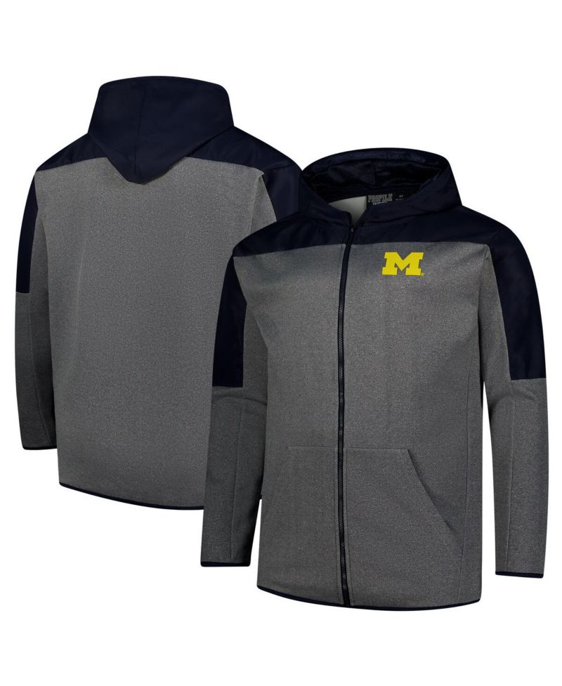 Men's Navy, Gray Michigan Wolverines Big & Tall Pieced Full-Zip Hoodie Jacket