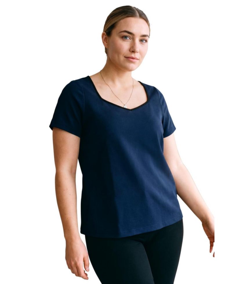 Plus Size Audrey Contrast-Trim Sweetheart Neck T-Shirt