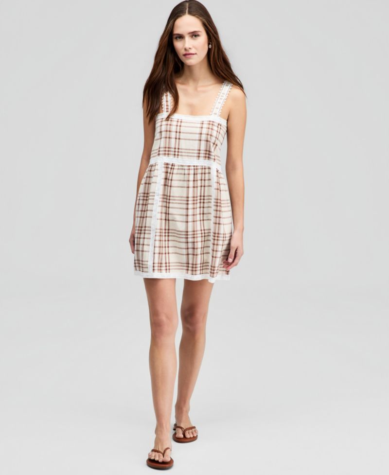 Women’s Cotton Plaid Lace-Trim Dress