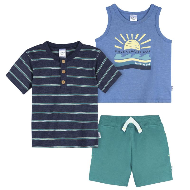 Baby Boys 3-Piece T-Shirts and Shorts, Stars and Stripes, 18 Months