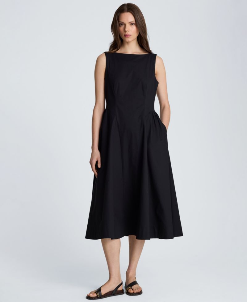 Women's Sleeveless Boat Neck Midi Dress