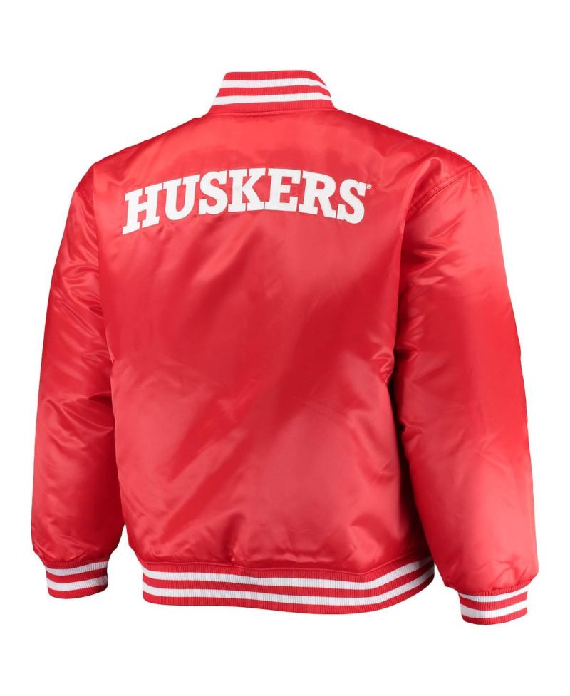 Men's Scarlet, Black Nebraska Huskers Big and Tall Reversible Satin Full-Zip Jacket