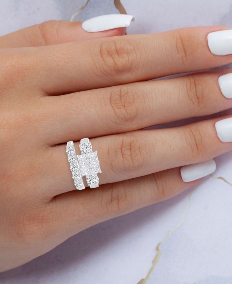 Cubic Zirconia Mixed Cut Quad Cluster Bridal Set in Sterling Silver